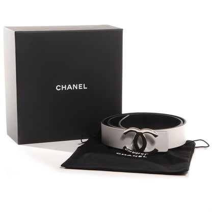 Chanel Leather Reversible CC Logo Belt 85 White Black 4 of 6