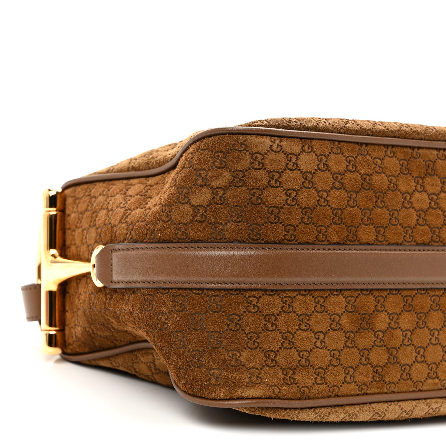 Suede GG Monogram Half Horsebit Medium Shoulder Bag Brown