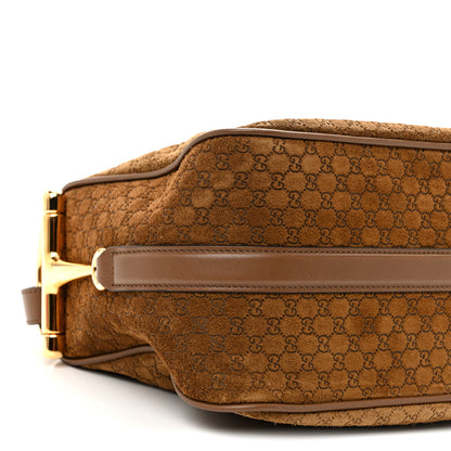 Gucci Suede GG Monogram Half Horsebit Medium Shoulder Bag Brown 9 of 10