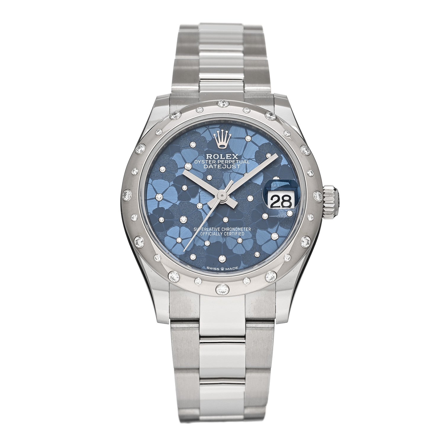 Rolex Stainless Steel Diamond 31mm Oyster Perpetual Datejust Watch Azzurro Blue Floral 278344RBR 1 of 5