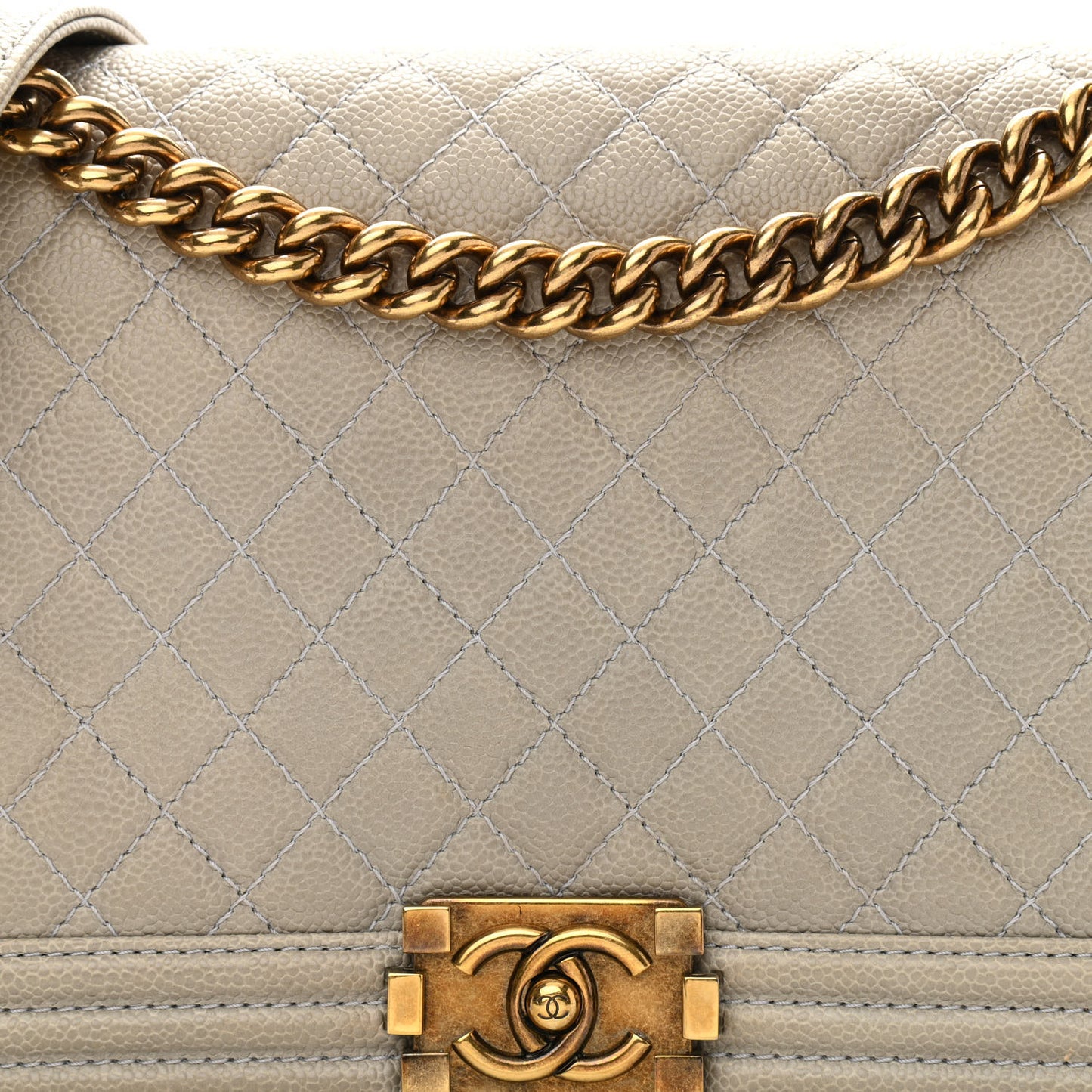 Caviar Quilted New Medium Boy Flap Grey