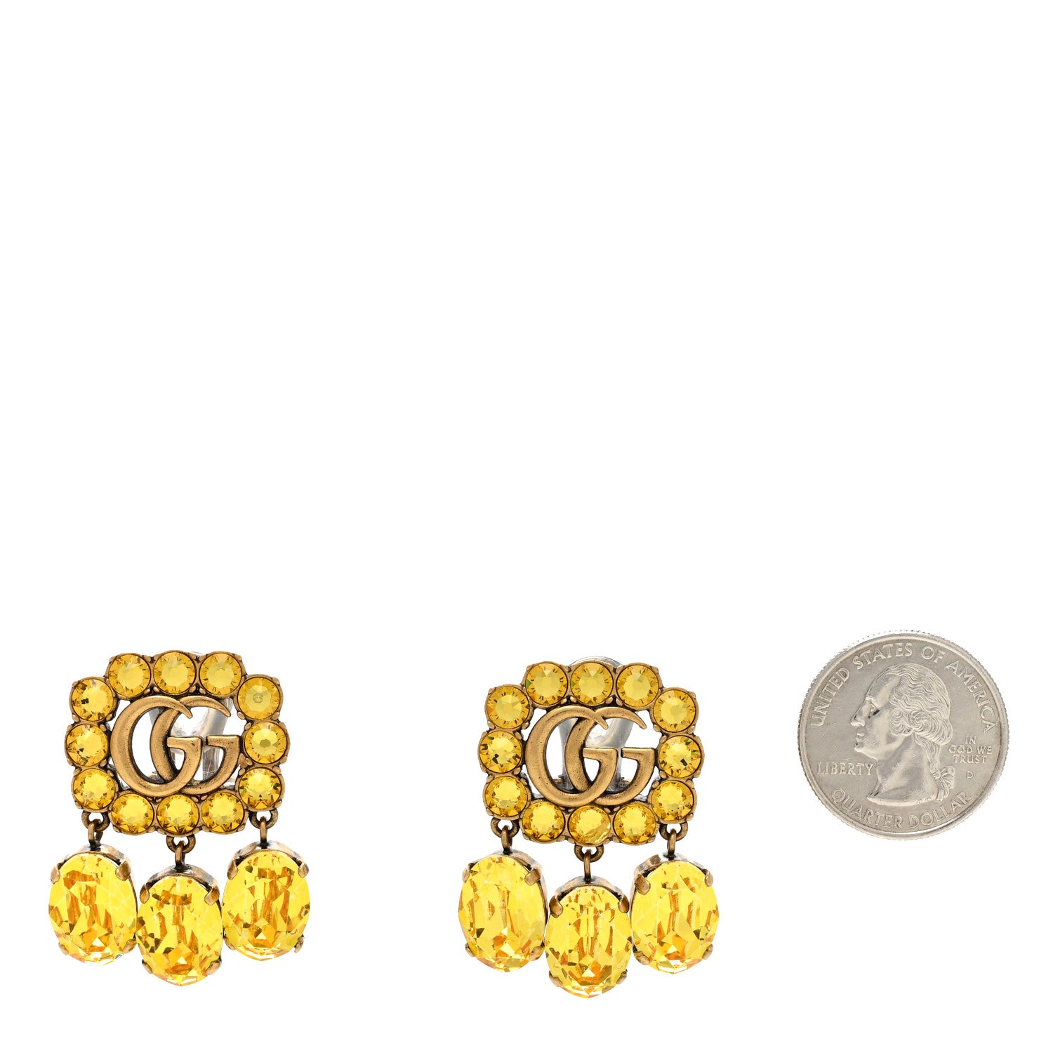 Gucci Metal Crystal Double G Clip On Earrings Aged Gold Yellow 2 of 4