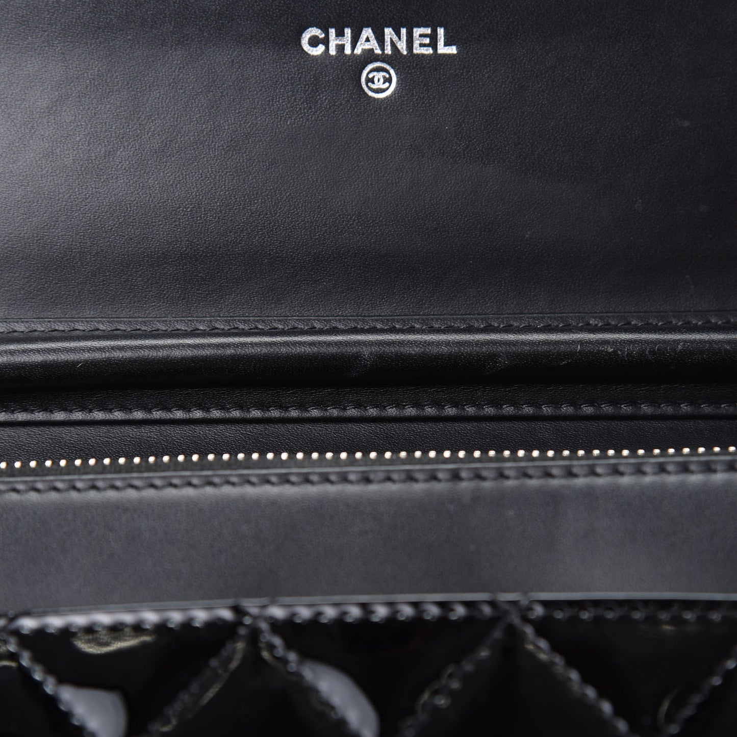 Patent Quilted Golden Class Wallet on Chain WOC Black