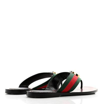 Gucci Nylon Calfskin Web GG Monogram Womens Thong Sandals 38 Green Red Cocoa 4 of 8