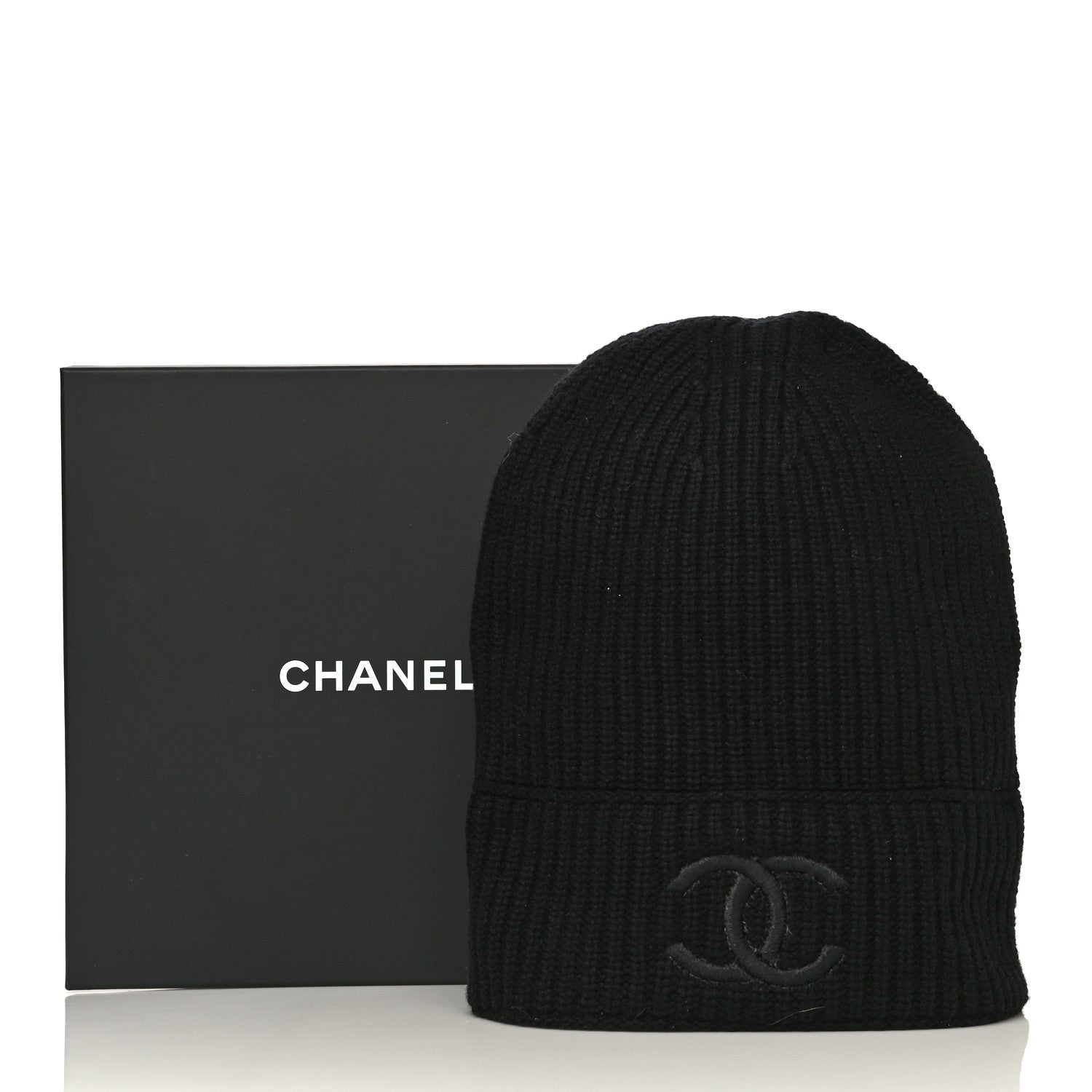 Chanel Wool Cashmere CC Beanie Hat Light Black White 15 of 16