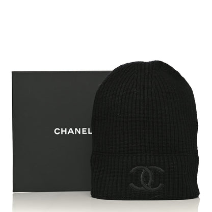 Chanel Wool Cashmere CC Beanie Hat Light Black White 15 of 16