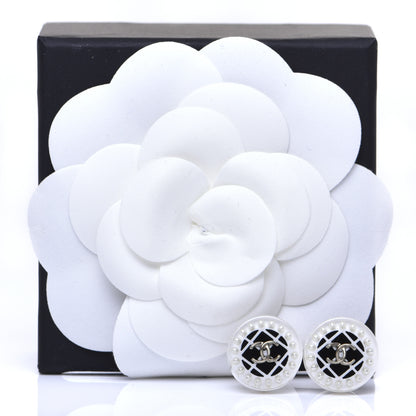 Chanel Resin Pearl CC Earrings White Black 5 of 5