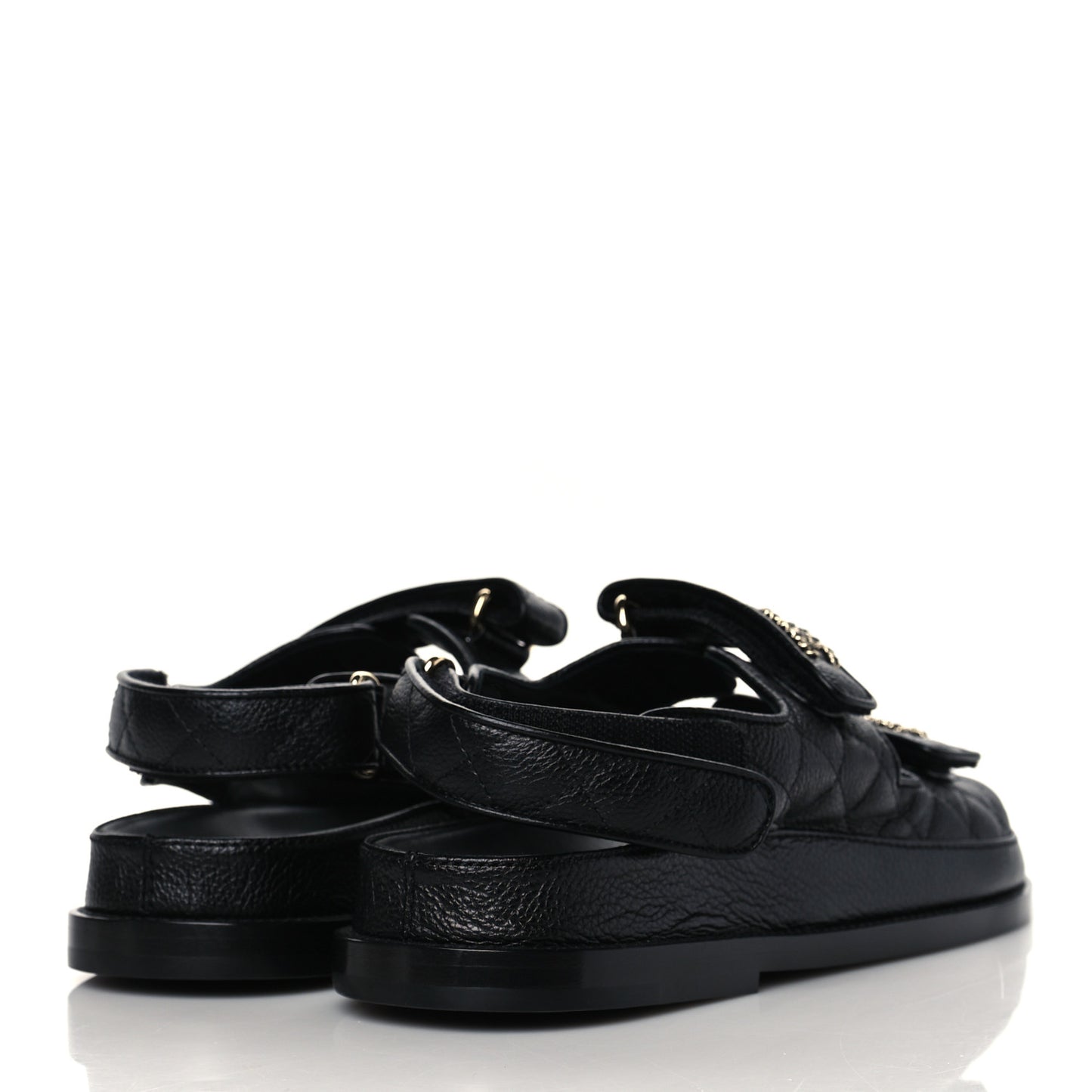 Grained Calfskin Velcro Dad Sandals 38.5 Black