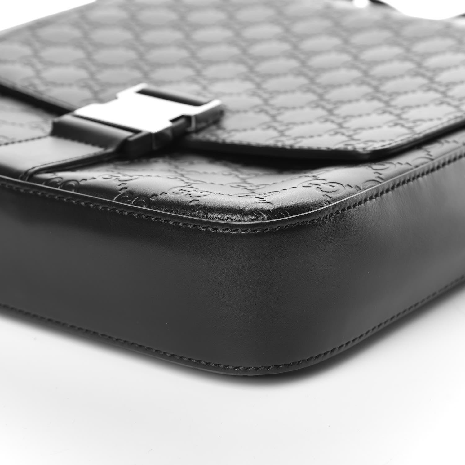 Gucci Guccissima Signature Single Buckle Flap Messenger Bag Black 9 of 9