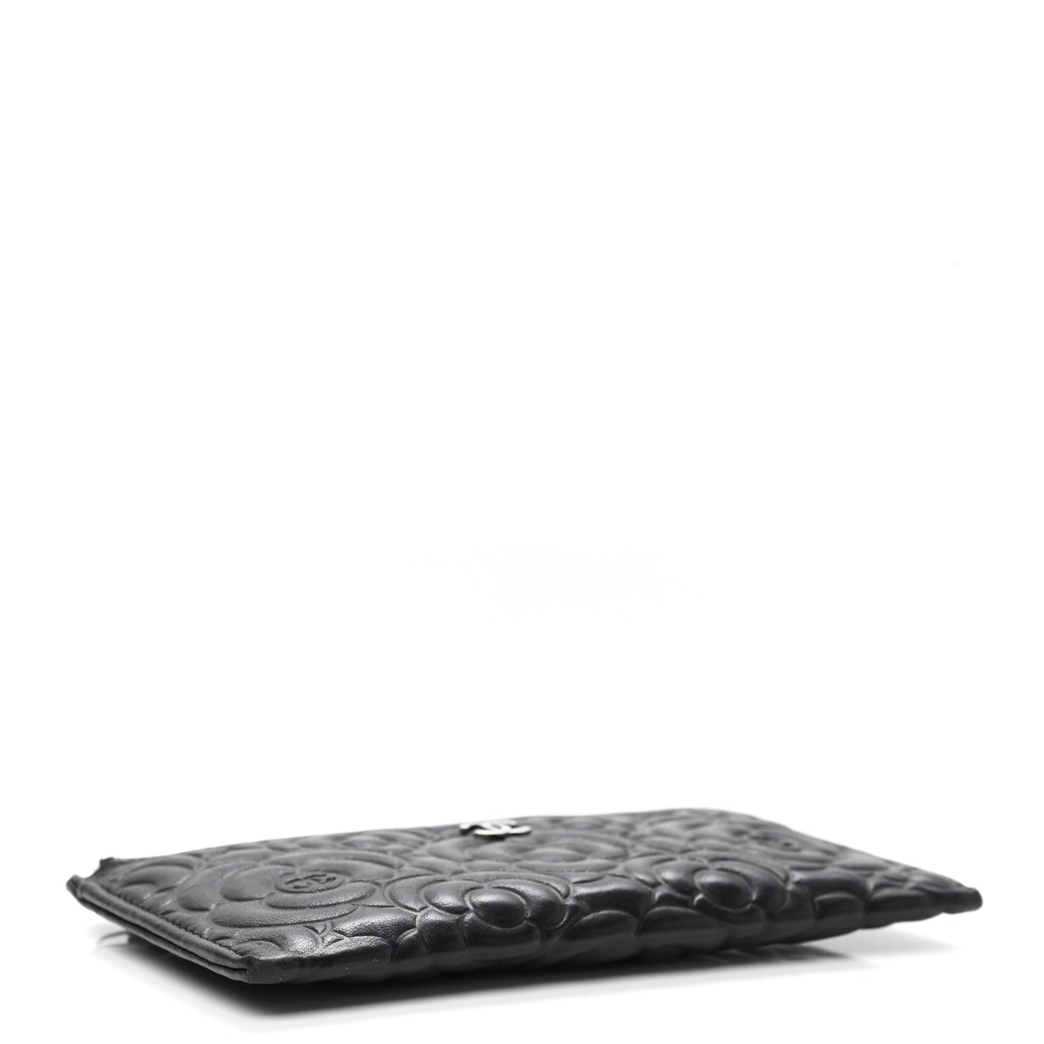 Chanel Goatskin Camellia Embossed Zip Pouch Black 4 of 9