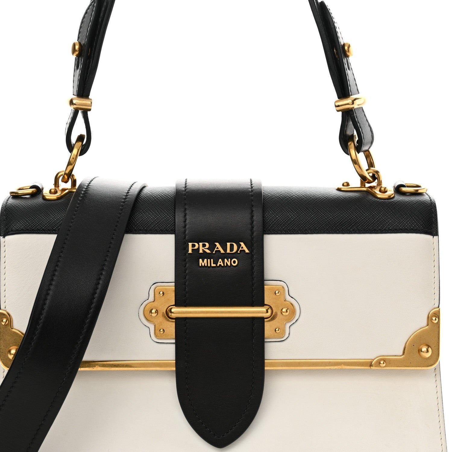 Prada City Calfskin Saffiano Cahier Top Handle Bag White Black 7 of 11