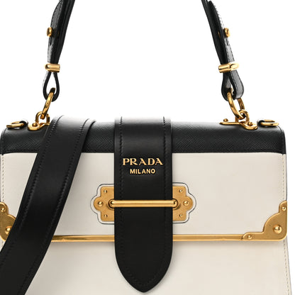 Prada City Calfskin Saffiano Cahier Top Handle Bag White Black 7 of 11