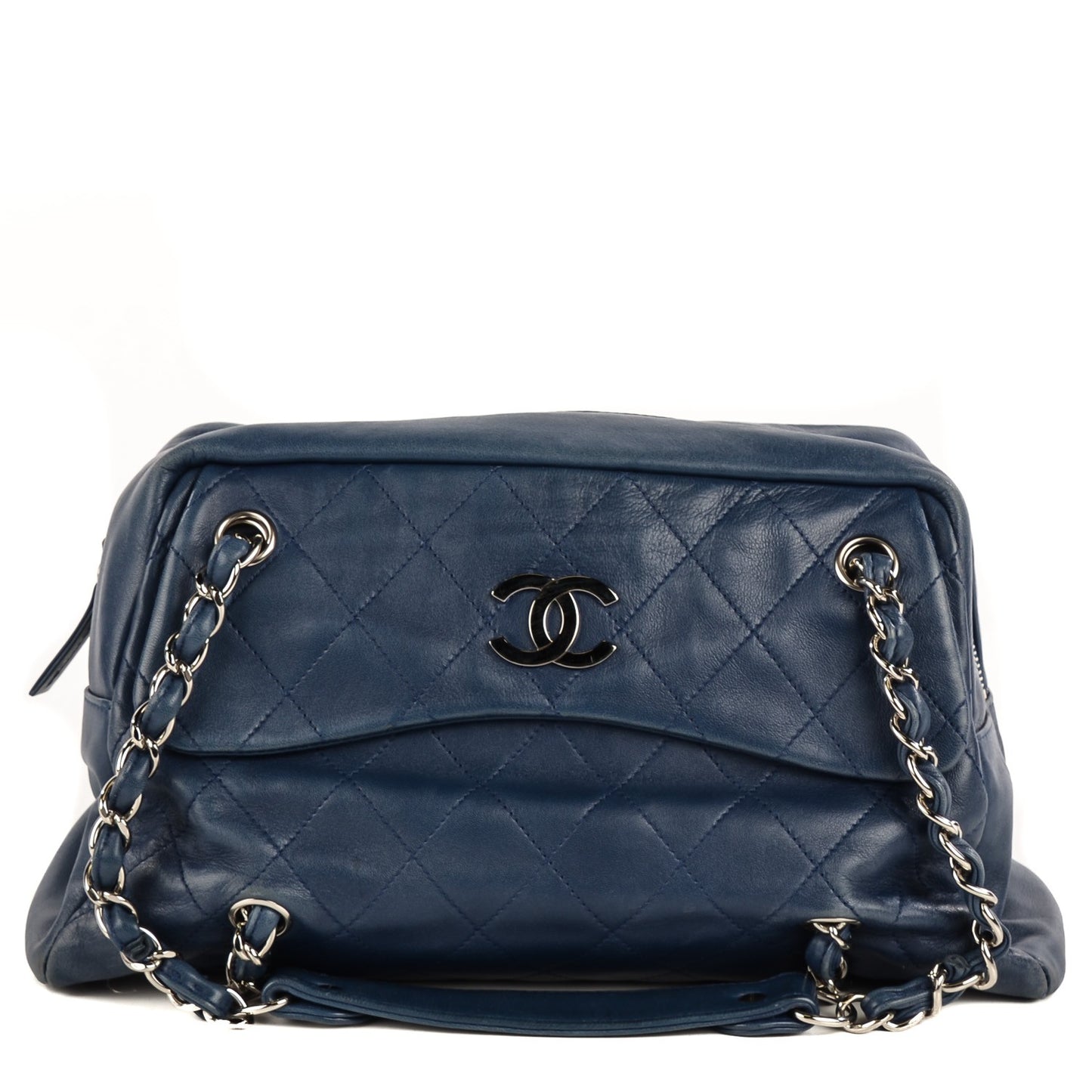 Lambskin Quilted Small Camera Case Dark Navy Blue