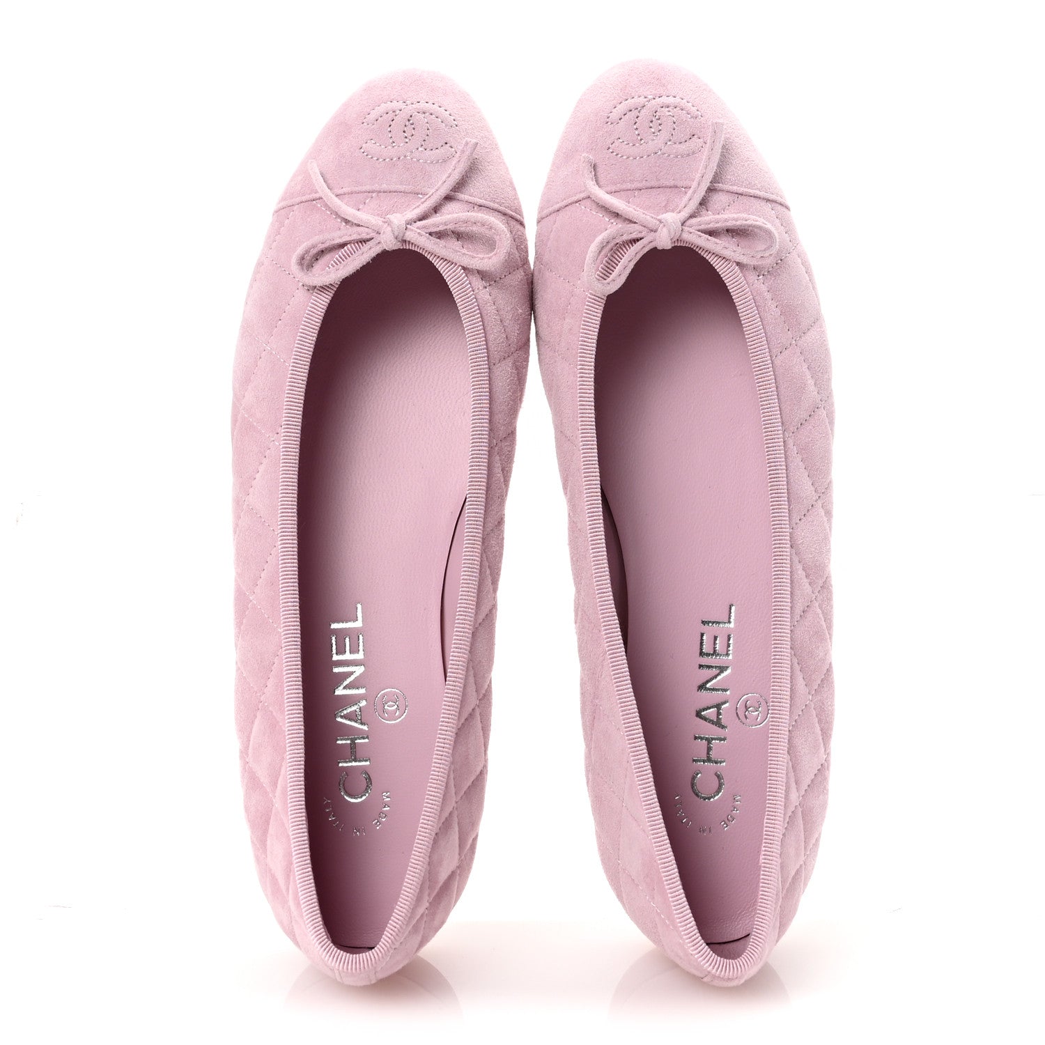 Chanel Suede Quilted Cap Toe CC Ballerina Flats 38.5 Light Pink 2 of 10