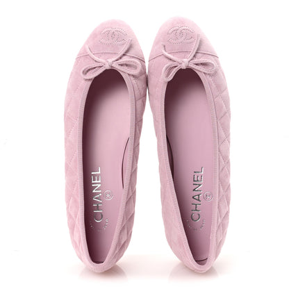 Chanel Suede Quilted Cap Toe CC Ballerina Flats 38.5 Light Pink 2 of 10