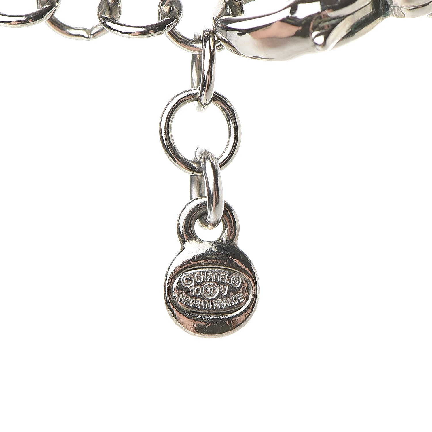 Chanel Crystal CC Drop Pendant Necklace Silver 4 of 5