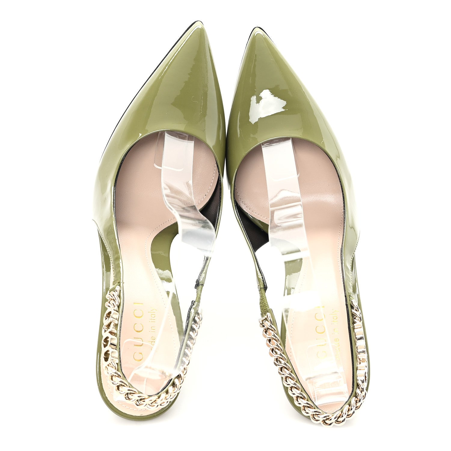 Gucci Vernice Crystal Nappa Charlotte Signoria 105 Slingback Pumps 36 Herbs Light Green 2 of 10