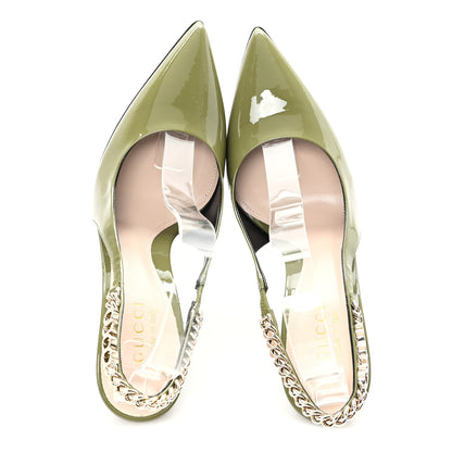 Gucci Vernice Crystal Nappa Charlotte Signoria 105 Slingback Pumps 36 Herbs Light Green 2 of 10