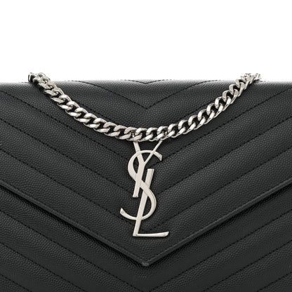 Saint Laurent Grain De Poudre Matelasse Chevron Monogram Chain Wallet Black 8 of 13