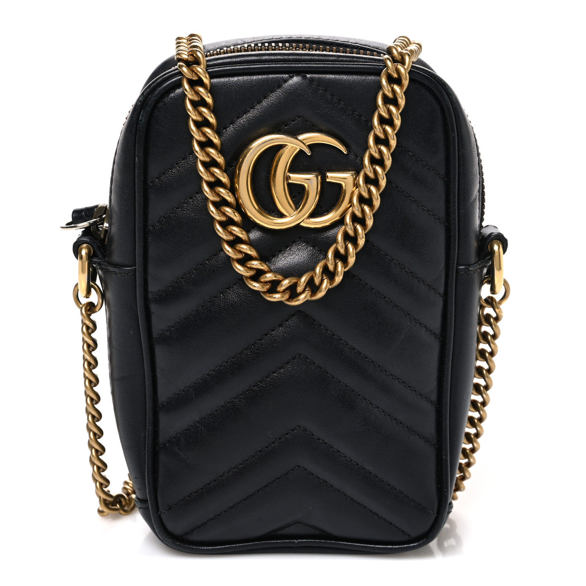 Gucci Calfskin Matelasse Mini GG Marmont Crossbody Bag Black 1 of 10