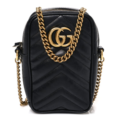 Gucci Calfskin Matelasse Mini GG Marmont Crossbody Bag Black 1 of 10