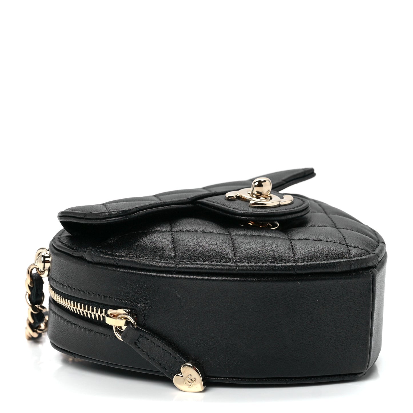 Lambskin Quilted CC In Love Heart Clutch With Chain Black