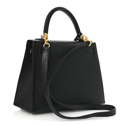 Hermes Chevre Mysore Horseshoe Kelly Sellier 25 Black Rose Pourpre 3 of 11