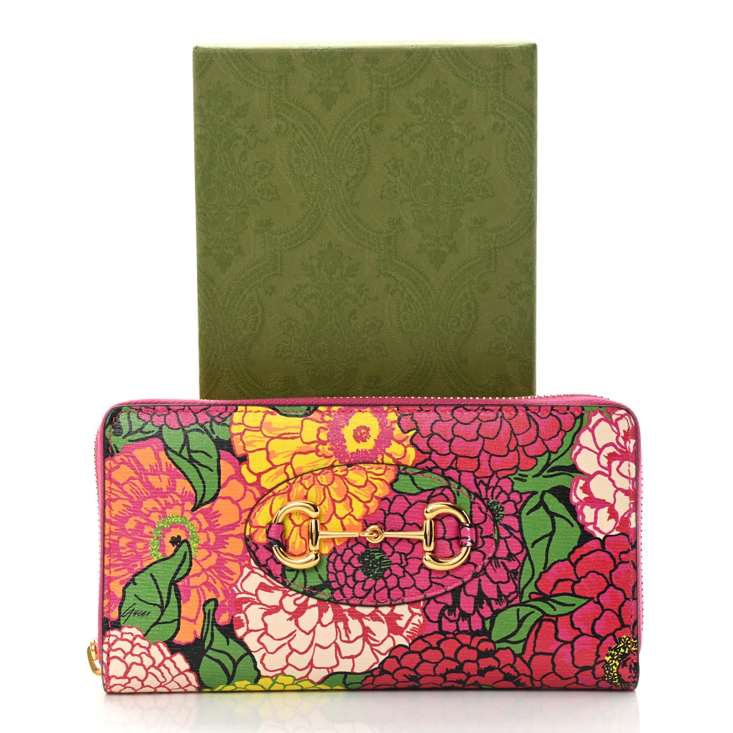 Gucci X KEN SCOTT Shangai Calfskin Pomponica Print Horsebit 1955 Zip Around Wallet Multicolor Fuxia Pompon 8 of 8
