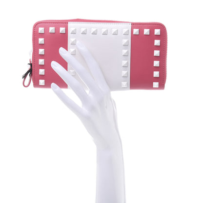 Valentino Garavani Vitello Colorblock Free Rockstud Zip Around Wallet Shadow Pink White 3 of 13