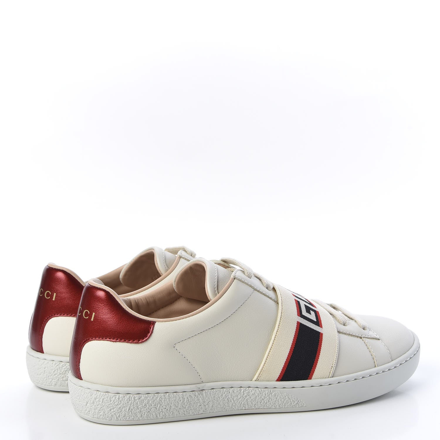Gucci Calfskin Stripe Womens New Ace Sneakers 35.5 New Mystic White Ecru Red Flame 4 of 10