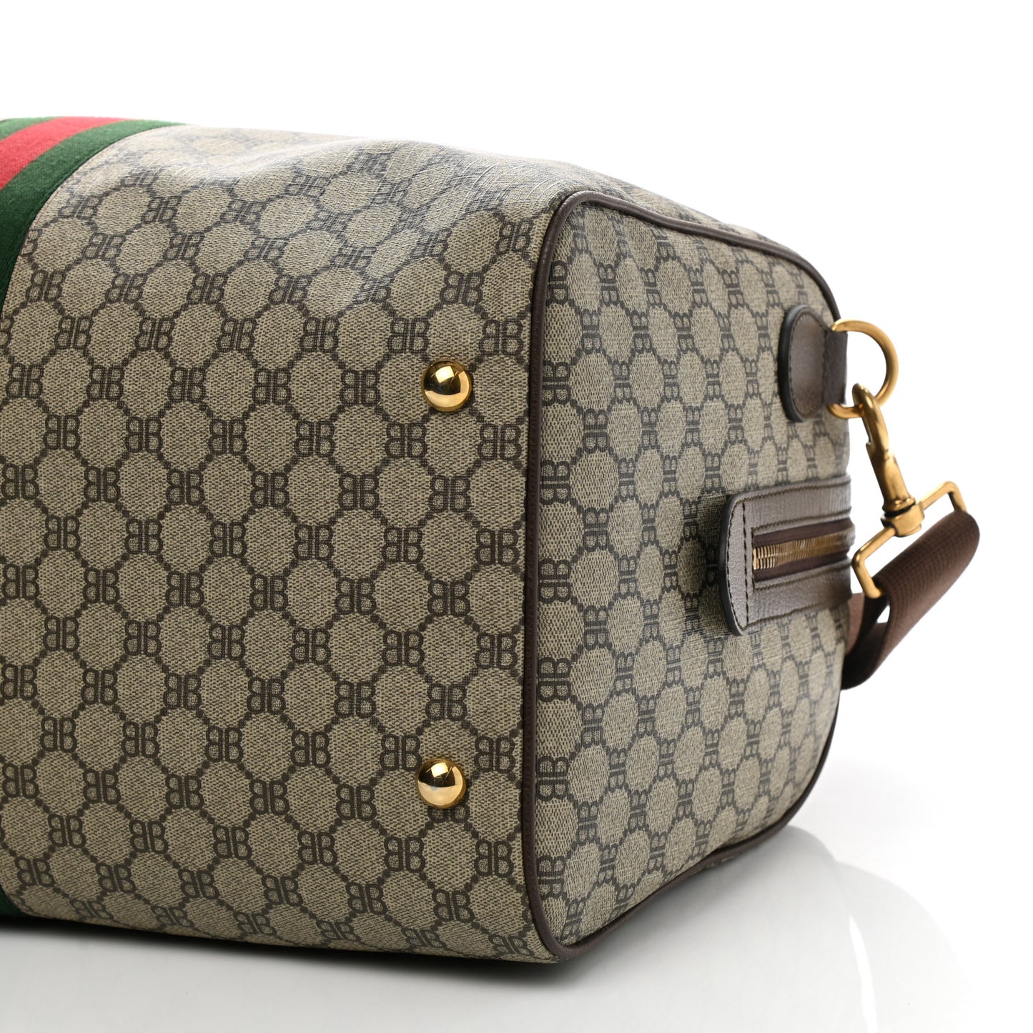 X BALENCIAGA BB Supreme Monogram Web Medium Ophidia Carry-On Duffle Bag Beige New Acero