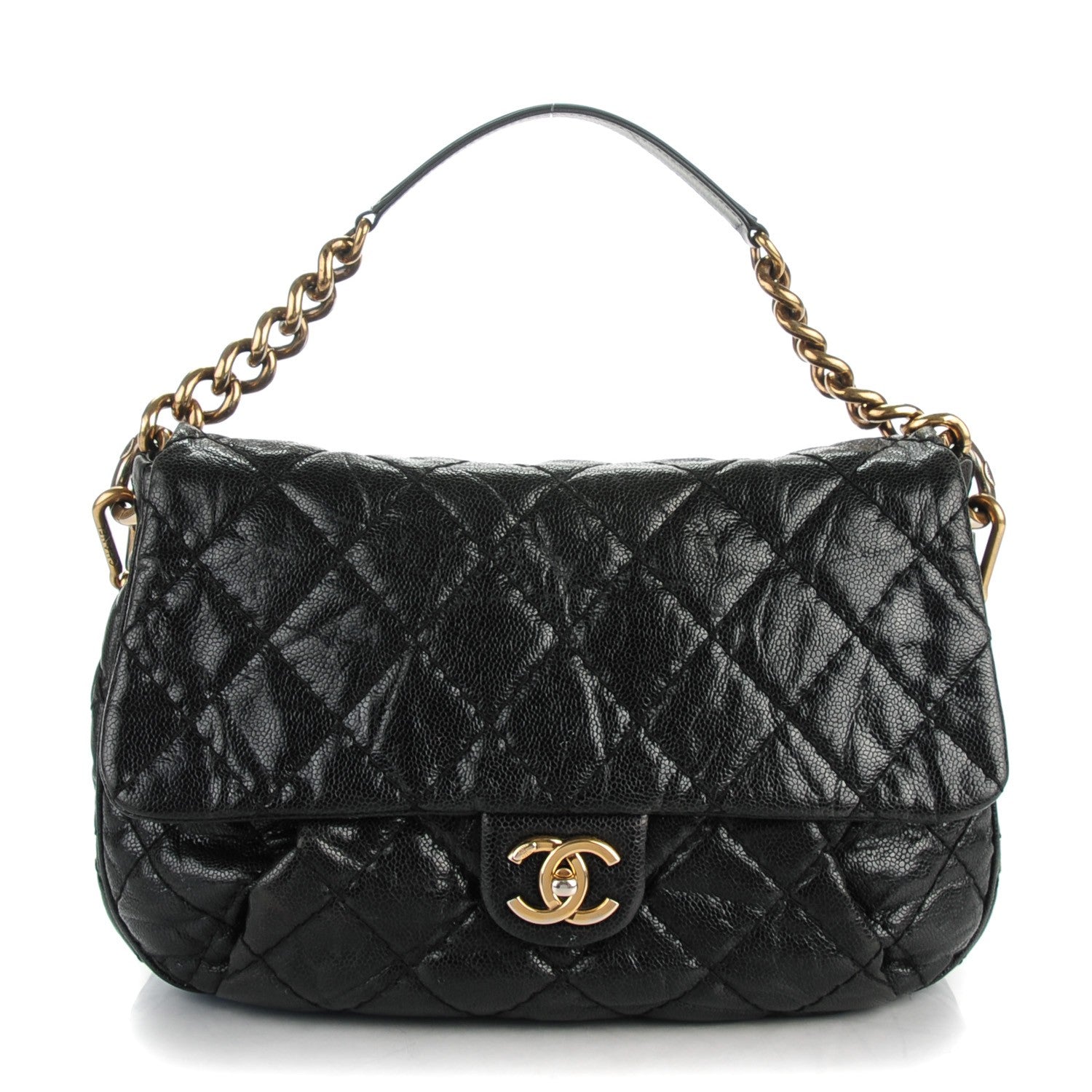 Chanel Crumpled Grained Calfskin Medium Coco Pleats Messenger Flap Black 1 of 9