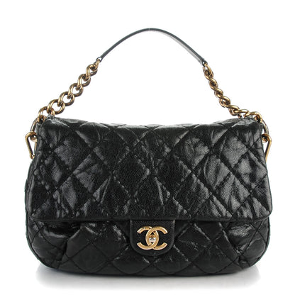 Chanel Crumpled Grained Calfskin Medium Coco Pleats Messenger Flap Black 1 of 9