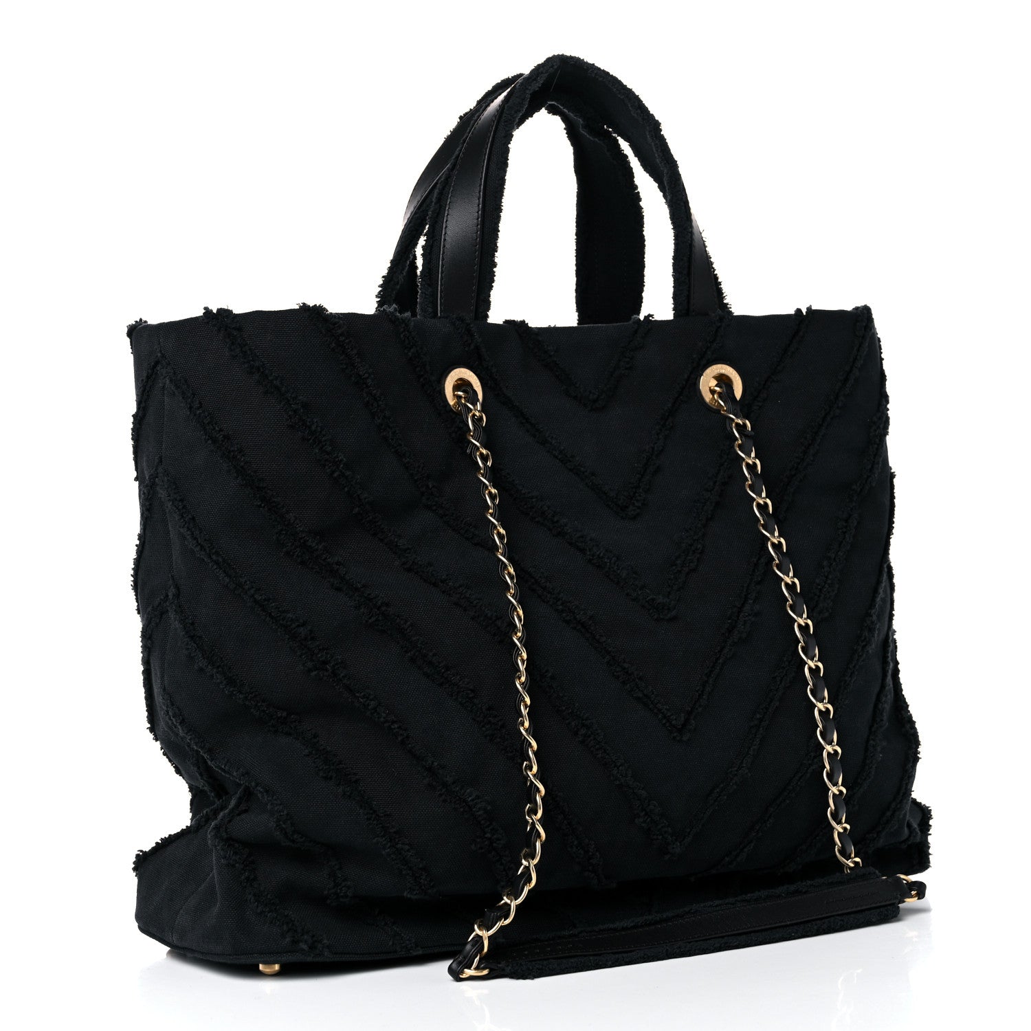 Chanel Canvas Chevron Cuba Patchwork Shopper Tote Black 3 of 10
