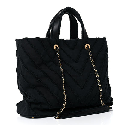 Chanel Canvas Chevron Cuba Patchwork Shopper Tote Black 3 of 10