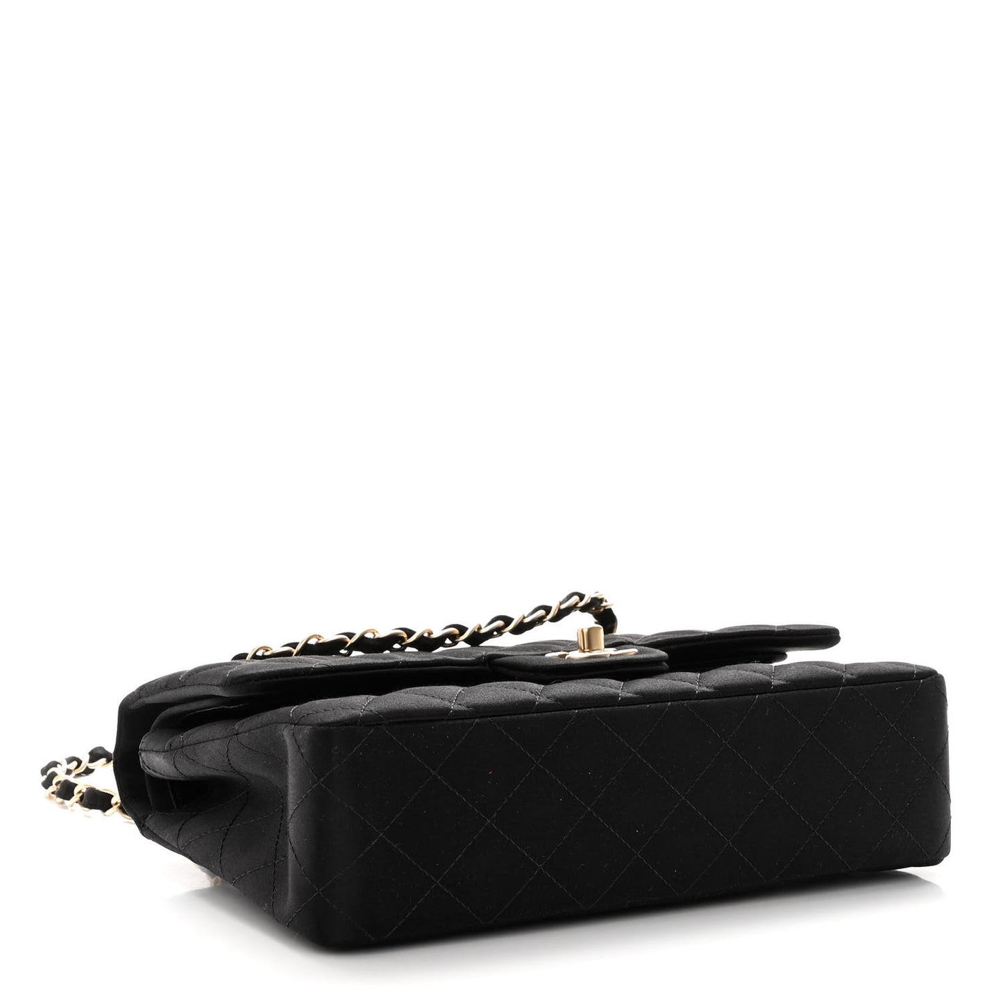 Satin Quilted Medium Double Flap Black