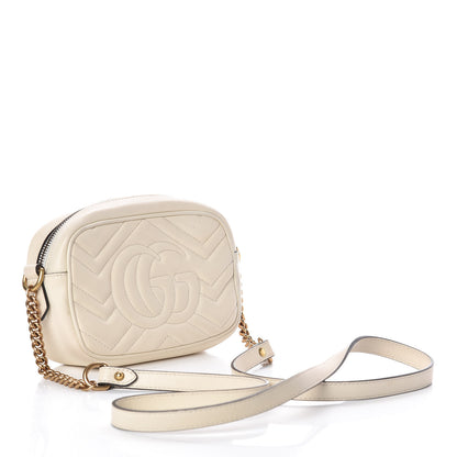 Gucci Calfskin Matelasse Mini GG Marmont Chain Shoulder Bag White 3 of 12