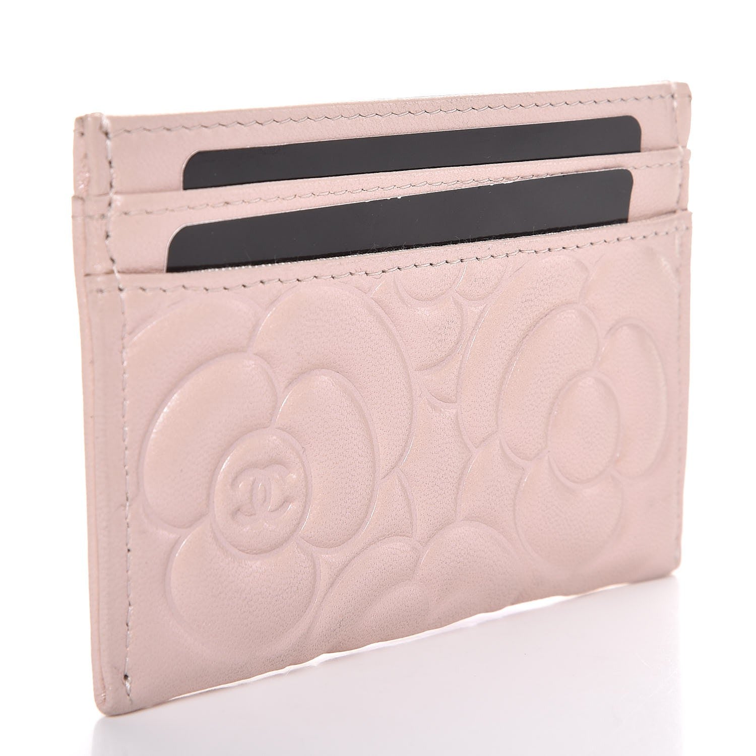 Chanel Lambskin Camellia Embossed Card Holder Nude 3 of 9