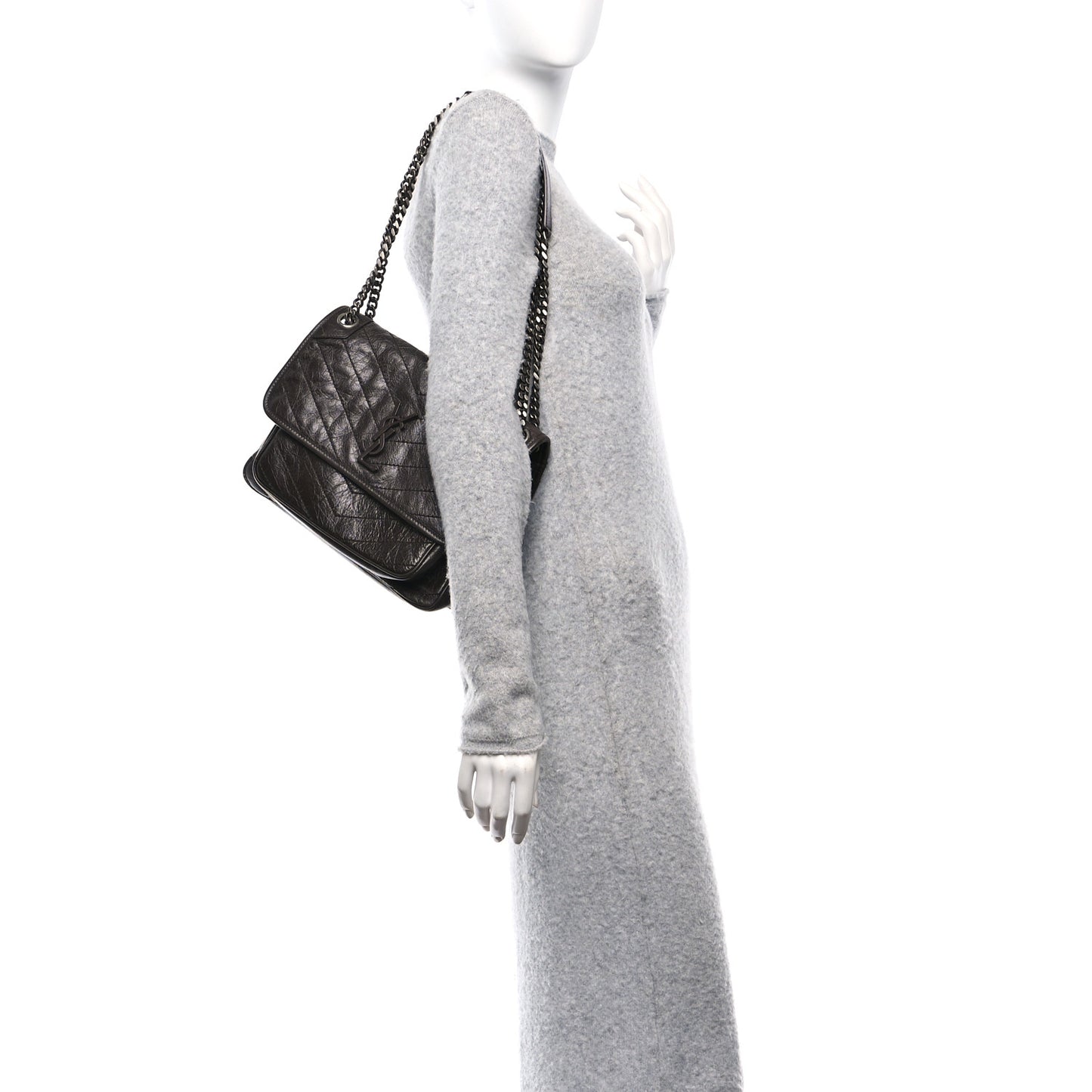 Crinkled Calfskin Matelasse Monogram Medium Niki Chain Satchel Tulip