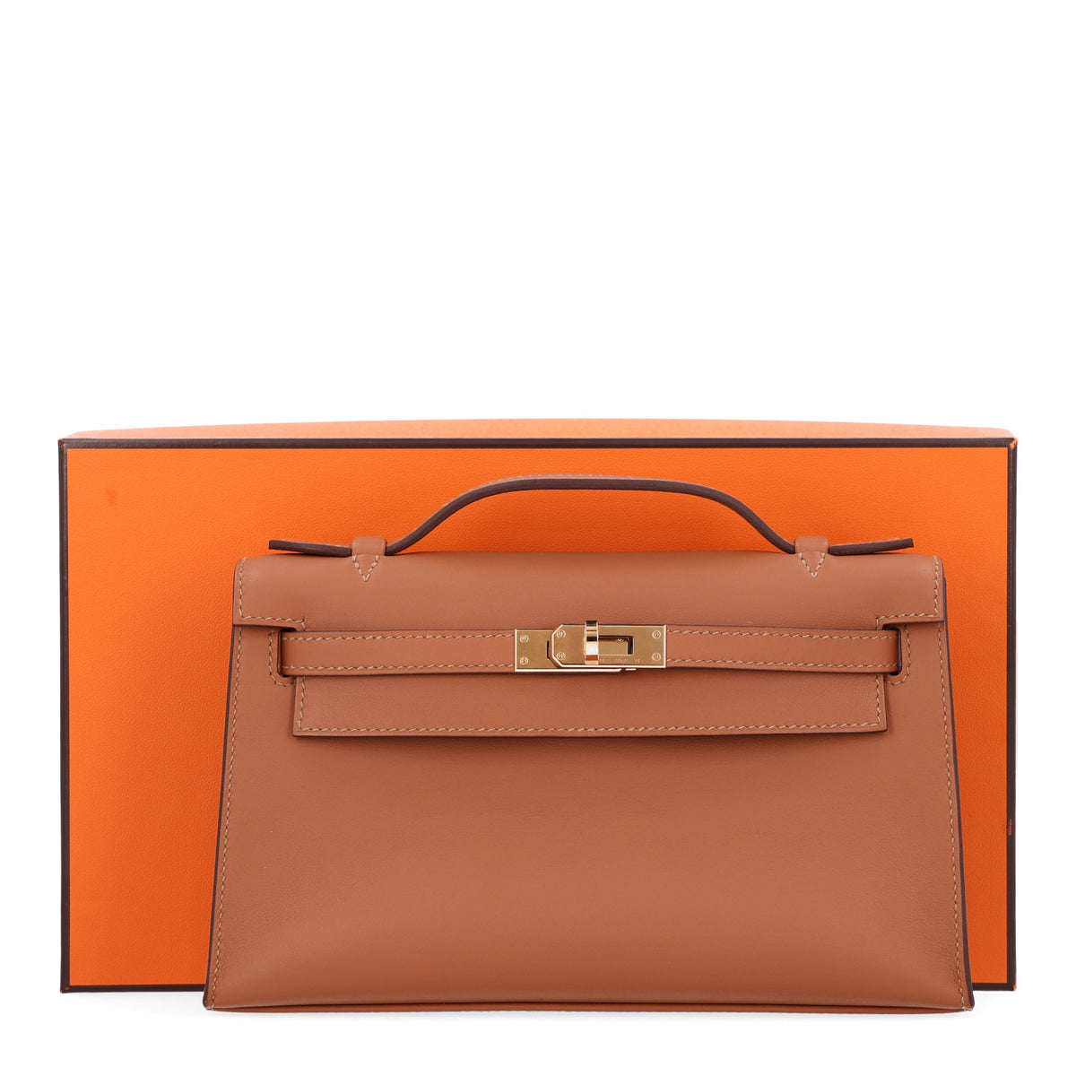 Hermes Swift Horseshoe Kelly Pochette Clutch Gold Rouge H 3 of 11
