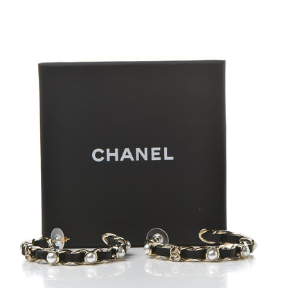 Chanel Lambskin Pearl CC Chain Hoop Earrings Gold Black 5 of 5