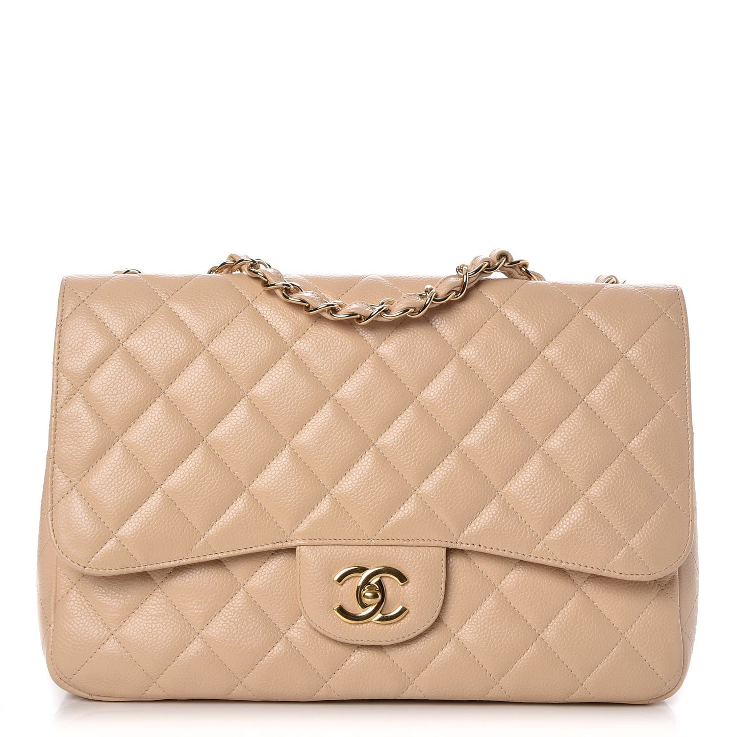 Caviar Quilted Jumbo Single Flap Beige Clair