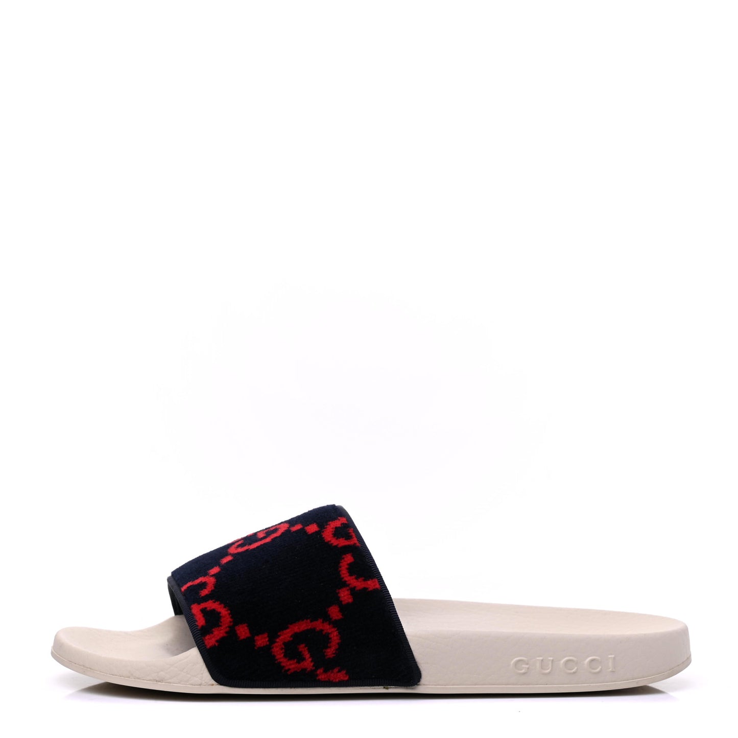 Velvet GG Monogram Slide Sandals 38 Blue Red