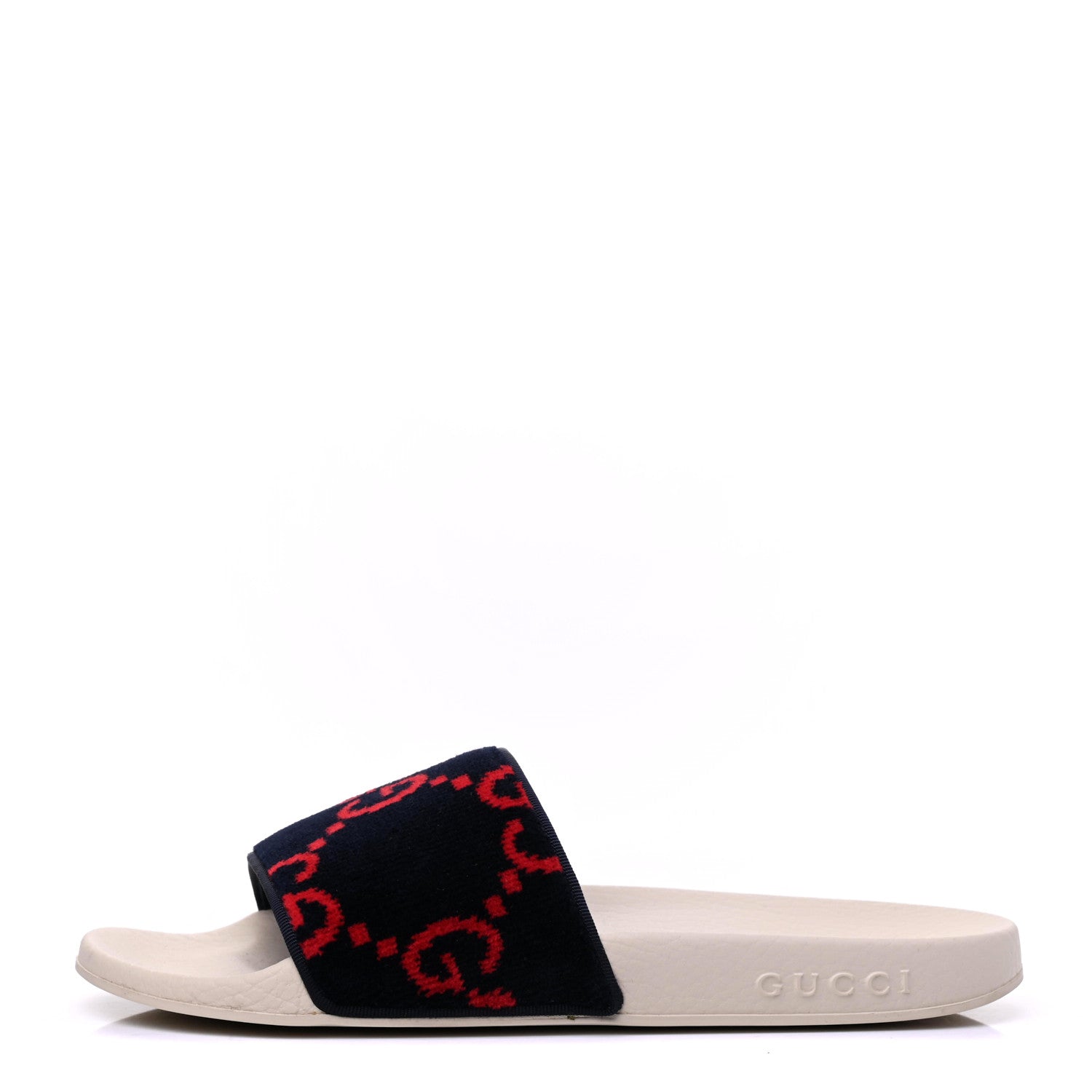 Gucci Velvet GG Monogram Slide Sandals 38 Blue Red 1 of 12