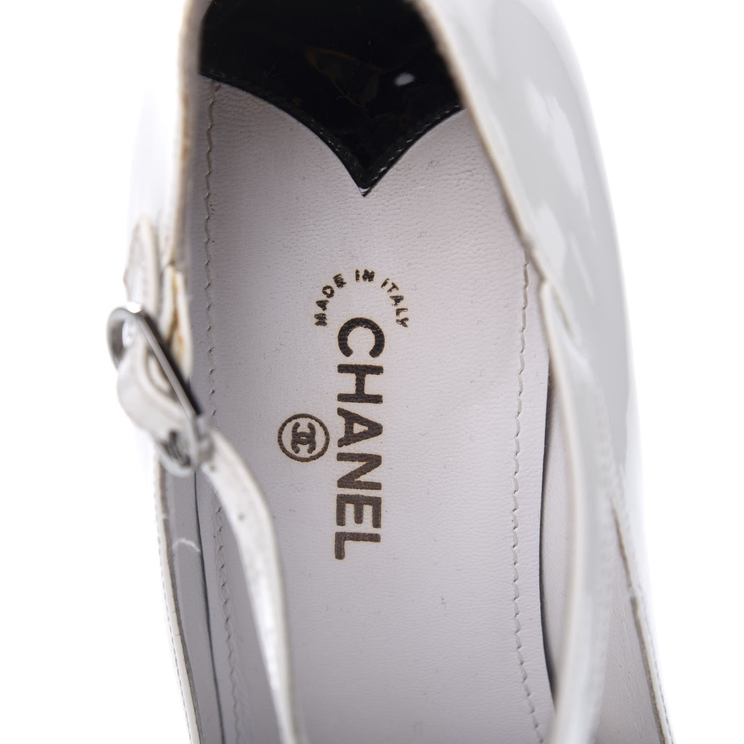 Chanel Patent Wooden Heel Peep Toe CC Pumps 40.5 White 7 of 9