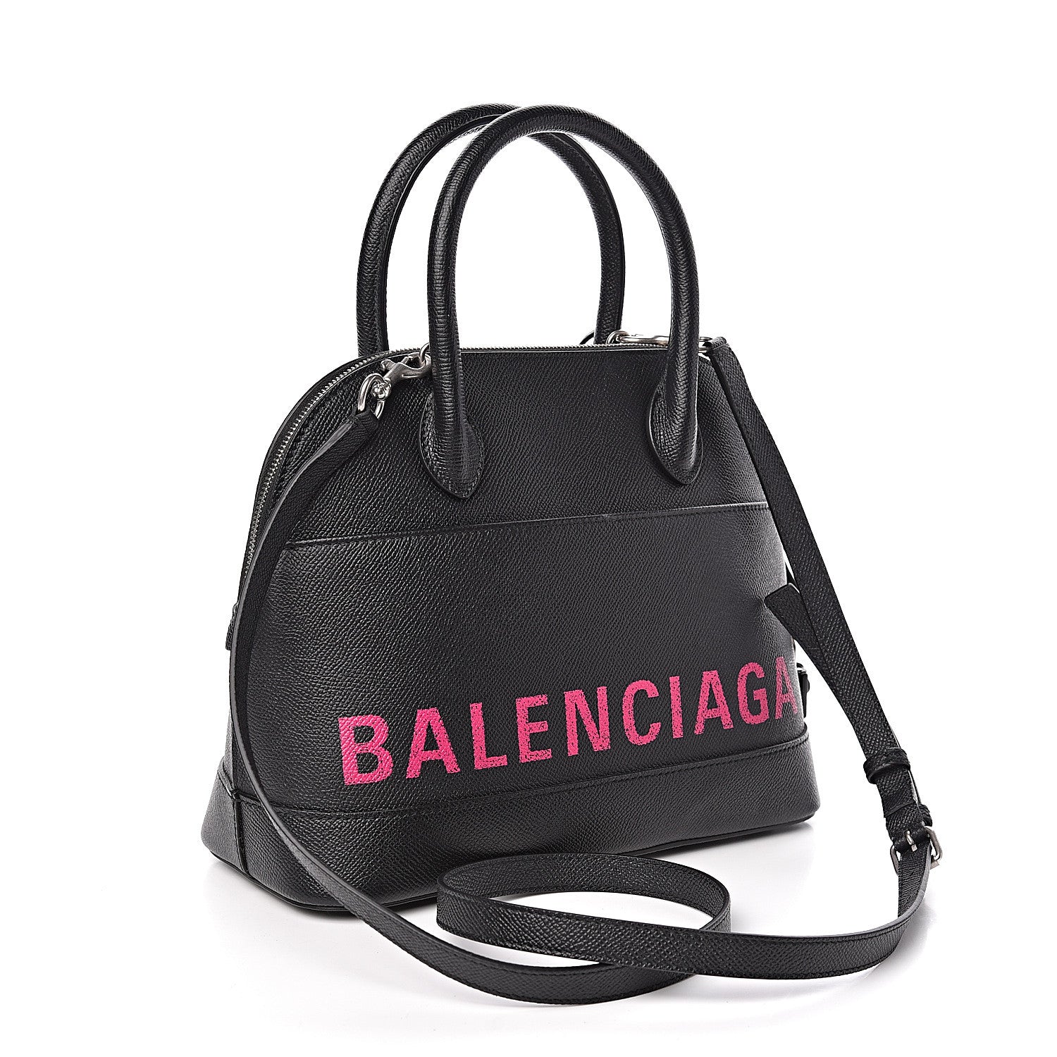 Balenciaga Signature Grained Calfskin Logo S Ville Top Handle Bag Black Rose Shocking 3 of 9