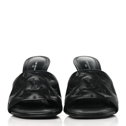 Louis Vuitton Lambskin Embossed Monogram Revival High Heel Mules 38 Black 2 of 10