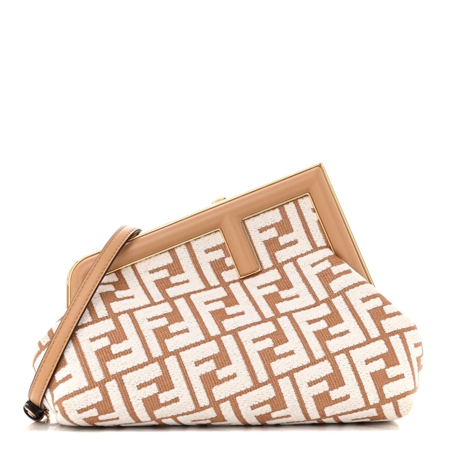 Raffia Chenille Shiny Nappa FF 1974 Small Fendi First Natural White Miele Scuro
