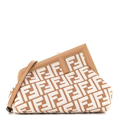 Fendi Raffia Chenille Shiny Nappa FF 1974 Small Fendi First Natural White Miele Scuro 1 of 12