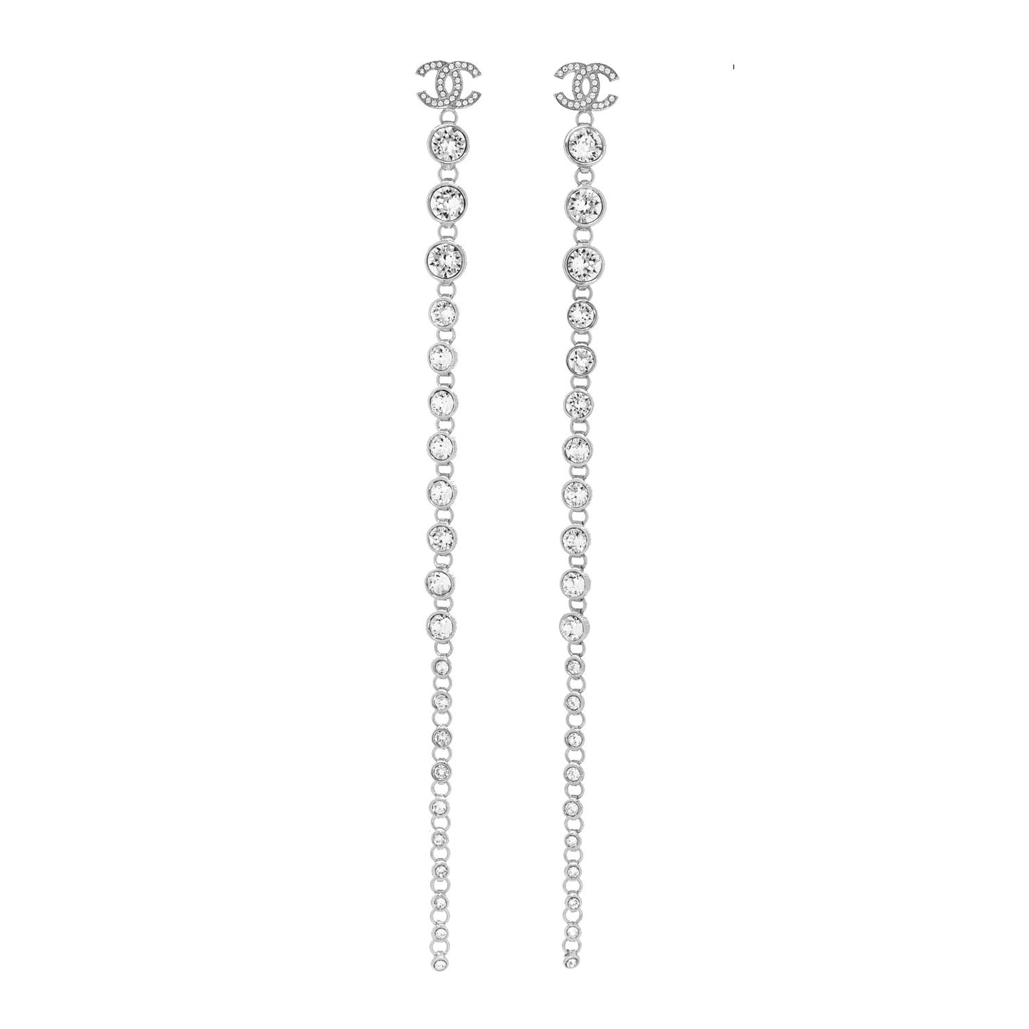 Crystal CC Long Drop Earrings Silver